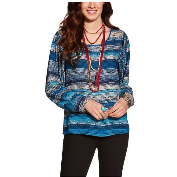 Ariat Blue Long Sleeve Fringe Etta‎ Blouse size large - Picture 7 of 13